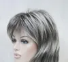 free shipping charming beautiful new Hot sell NEW women's wig medium length grey layered shoulder long synthetic wigs