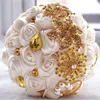 Gorgeous wedding bridal bouquets ivory gold shiny flowers Artificial Wedding Bouquet new crystal sparkle bouquet of bride