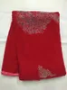5 yards pc magnifique tissu de velours rouge avec strass africain doux velours dentelle matériel pour s'habiller jv91