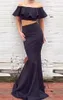 Two Piece Satin Mermaid Prom Dresses Off the Shoulder Floor Längd Custom Made White Prom Dresses Simple Long Black Evening Dress6449846