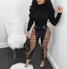 2018 Fashion Zipper Hohe Taille Lange Hosen Spitze Up Aushöhlen Sexy Club Hosen Leder Hosen Plus Größe