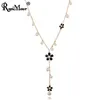 Ravimourフラワーロングネックレス女性のファッションシミュレートPearlジュエリータッセルペルラスネックレスペンダントBijoux Femme Perle