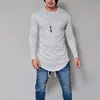 Mens Longline T Shirt Solid Hip Hop Long Rleeve na wiosenne i jesienne Swag Ubrania Slim Harajuku TSHIRT111 BLES22