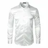 Złota gładka jedwabna satynowa sukienka Mężczyźni Slim Fit Long Rleeve Chemise Homme Casual Wedding Club Party PROM TUXEDO SHIRT Mężczyzna S-2XL223y