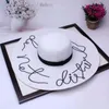 Women Foldable Floppy Letters Sequin Embroidery Straw Sun Hat Summer Wild Large Brim With Ribbon Trim Beach Cap UV Protection271l