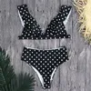 EUR EUA Tamanho Beach Bikinis Sexy Mulheres Polka Dot Impresso Swinwear Ruffle Side Push Up Swimsuit Summer Wear