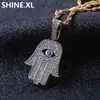 Hip Hop Evil Eye Mão Hamsa Pingente Colar Feminino Banhado A Ouro Iced Out Micro Pavimentado CZ Chain2877604