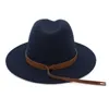 Män Kvinnor Brett Brim Ullfilt Vintage Panama Fedora Hat Fashion Jazz Cap Leather Decoration Floppy Gambler Chapeau