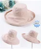 DHL Foldable Solid Sunhat Women Flat Bucket Cap wide brim Fisherman Hat with neck flap Outdoor travelling Beach cap adjustable strap