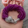 Charming natural 12 strands 2x4 mm purple faceted Jade micro inlay zircon accessories dragon head clasp bracelet long 19cm fashion jewelry