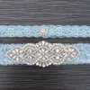 Jarretières de mariée bleues Cristaux Perles pour mariée Dentelle Jarretières de mariage Taille de ceinture De 15 à 23 pouces Jarretières de jambe de mariage Real Pi54529298t