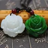 Certyfikat Naturalny Zielony Jade Rose Skóra / Koraliki Naszyjnik Wisiorek Liny Lucky Amulet Biżuteria Gemstone Prezent z pudełkiem