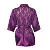 2017 New Hot Sexy Lingerie Silk Lace Black Kimono Intimate Sleepwear Robe Night Gown Black Purple Colors S1015