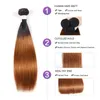 Ombre Peruvian Straight Human Hair 3/4 buntar med 4x4 spetsslutning färgad 1b / 30 blond peruanskt mänskligt hår väv med stängning