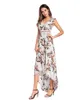 Abito da donna con stampa floreale in pizzo con scollo a barchetta Abiti sexy Split Backless Summer Party Boho Zipper Maxi Beach Vestidos 2018