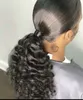 Nouveau jais noir bouclé bouffée queue de cheval coiffure vrais cheveux humains élastique cordon clip facile queue de cheval coiffure humaine femmes extension de cheveux