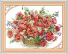 Peintures colorées de décor de panier de coquelicot, ensembles de couture de broderie de point de croix faits à la main comptés impression sur toile DMC 14CT / 11CT