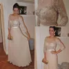 Hasta el suelo Cuentas Perlas Encaje 3/4 Mangas Gasa Vestidos elegantes para madre de la novia Joya Vestidos de fiesta vintage 221S