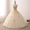 2018 Günstige Real Images Goldapplikationen Ballkleid Quinceanera Kleider Schatz Tüll Bodenlangen Sweet 16 Kleider Partykleid QQ1274Q