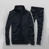 Beperkte tracksuit heren pure kleur 2 stuk set herfst warme lange mouw hoodie rits zijstrip casual trainingspakken