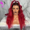 Parrucche Moda bicolore Simulazione Parrucca di capelli umani Parrucche dell'onda del corpo Con parte centrale parrucca anteriore in pizzo sintetico colore rosso ombre per donna nera