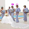 2019 Nya African Bridesmaid Dresses One Shoulder Satin Beaded Silver Mermaid Golvlängd Bröllop Gästklänning Plus Storlek Maid of Honor Gowns