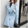 MLXSLKY Autumn and winter Women's clothing solid color woolen cloth long loose coat female womens coat