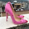 2018 Euramerican new sexy rivetto in pelle rosa rosa a punta scarpe tacco alto scarpe basse scarpe piccole 2666