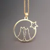 Everfast 10 pç/lote dois gatos sentados na lua estrela pingentes de aço inoxidável maxi colar simples colares redondos mulheres meninas casal presente amado sn078