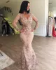 Sparkly Mermaid 2019 Lace Evening Dresses Long Sleeve V Neck Lace Prom Dress med avtagbart tåg Formella festklänningar2614