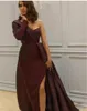 Trendy Jeden Ramię Suknie Wieczorowe Wysokie Split Satyna Arabski Dubai African Vestidos De Festa Dress Dress Prom Formalna Pagewanta Suknie Celebrity