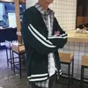 Vårkoreanska versionen Den nya snygga pojkarna Oversize färglös tröja Student Striped Cardigan Youth Jacket Manteau