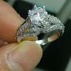 Classic Luxury female rings Diamonique Cz White gold filled Engagement wedding band ring for women men christmas gift Size 5-10