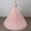 2018最新ボールガウンQuinceaneraドレスビーズPROM SWEET 16ドレスプラスサイズレースアップVestido DE 15 ANOS Q80