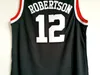 Erkek Cincinnati Bearcats Oscar Robertson Koleji Basketbol Formaları Vintage Jersey # 12 Ev Siyah Dikişli Gömlek S-XXL