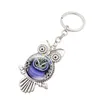 Atualize a antiga coruja prata forma de vidro Cabochon Key Rings Holder Keychain Bag Hangs Fashion Jewelry Will e Sandy