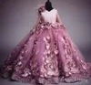 Robe de reconstitution historique de filles fabuleuses avec des fleurs 3D paillettes scintillantes perles manches longues robes de demoiselle d'honneur appliques moelleuses robe de bal robe d'anniversaire