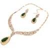 groene edelsteen bruiloft sieraden sets diamant kristal ketting armband oorbel ring 18k verguld 4699694