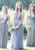 Halter Tulle Floor Length Bridesmaid Dresses Pleated Sequins Gray Wedding Party Dress V Neck Chiffon Long Bridesmaid Gowns