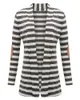 Ny 2018 Höst ytterkläder Kvinnor Långärmad Striped Printed Cardigan Casual Armbow Patchwork Stickad oregelbunden tröja plus storlek