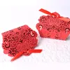 3 Colors New Free shipping red white beige hollow bow wedding candy box favor box wedding supplies 50pcs/lot