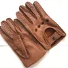 Men039s Otoño e Invierno Guantes de cuero genuino Nueva marca de moda Marrón Cálido Conducción Guantes sin forro Piel de cabra Mitte1194840