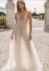 Berta 2019 Abiti da sposa da spiaggia Illusion Scollo a V Applicazioni di pizzo Abiti da sposa Abiti da sposa a-line di design con spacco laterale in tulle senza schienale