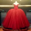 Red Sweetheart Ball Gown Prom Dresses Top Beaded Tulle Multi Layers Evening Dress Custom Made Puffy Formal Party Dress Women Vestidos