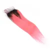 Ombre Pink Virgin Brazilian Hair wątki z zamknięciem prosto 1BPINK Dark Root Ombre Human Hair Weave Bundles z koronkowymi 4x4 Closu519644231