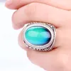 Bague en alliage d'humeur plaqué argent fait à la main, haute qualité, mise au point de fête, changement de couleur, bijoux RS047-031 2 pièces/ensemble