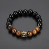 Natural Tiger Eye Stone Pärled Strands Armband Charm Lucky Golden Lion Armband för män Fashion Jewelry