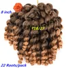 Extensão da beleza Moda 8 polegadas Ombre Jumpy Wall Curl Curl Crochet Tranças 22 Raízes Jamaican Bounce Sintética Crochet Cabelo Para Mulheres Negras