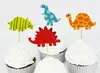 Dinozor Kek Toppers Karikatür Kek Topper Kek Dekorasyon Ekstra Kart Doğum Günü Partisi Malzemeleri Sopa ile 24 adet / paket1