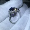 Royal Jewelry Princess Diana 100% Real 925 Sterling silver ring Blue 5A Zircon Cz Engagement wedding band rings for women Bridal293A